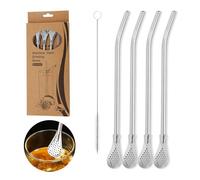 4 Pezzi Cannucce Riutilizzabili In Acciaio 304 Inossidabile, Cucchiai Di Cannuccia In Acciaio Inossidabile, Metal Cannucce, con cucchiaio filtrante, spazzole, per cocktail, latte, frullato, Bevande.