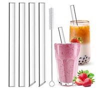 4 Pezzi Cannucce Vetro 21,5 cm lunghe Cannuccia Riutilizzabile Cannucce Bubble Tea con Spazzola per Tè a Bolle, Slush, Cocktail, Succhi di Frutta