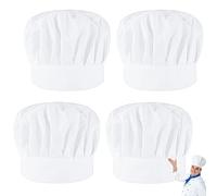 4 Pezzi Cappelli da Cuoco Donna Uomo Cappello Chef Traspirante Regolabile Bianco Cappello da Cucina in Cotone Elastici Adulto Cappelli da Chef per Ristorante Bar Cucina Caffetteria