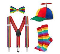 4 pezzi Cappello a eliche colorato,con Papillon e Elastico Regolabile Y Bretelle Per Pantaloni,Calzini Colorati,Elicottero eliche Cap per Forniture per Feste in Costume Cosplay Trucco di Halloween