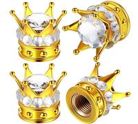 4 Pezzi Cappucci delle Valvole Bling Tappi per Pneumatici per Auto con Corona di Strass di Cristallo Fatti a Mano Copre Chrome, Attraenti Accessori Antipolvere per Auto (Nero) (Oro e Bianco)