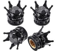 4 Pezzi Cappucci delle Valvole Bling Tappi per Pneumatici per Auto con Corona di Strass di Cristallo Fatti a Mano Copre Chrome, Attraenti Accessori Antipolvere per Auto (Nero)