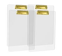 4 Pezzi Cartellina Portadocumenti A4 con Pinza, MSDADA Tavoletta Portablocco, Clipboard Trasparente, Utilizzata per Scuola, Eventi Domestici, Amanti Dell’arte, Ufficio e Seminari(Oro)