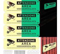 4 Pezzi Cartello Area Videosorvegliata Fosforescenti, 15x5cm Videosorveglianza e Allarme per casa Metallo Esterno Alluminio Spazzolato piccolo, Cartelli Proprietà Privata (Compresi gli Accessori)