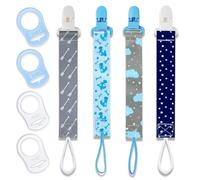 4 Pezzi Catenella Portaciuccio, Tessuto Catenella Ciuccio, Catenelle per Ciuccio, Porta Ciuccio Femmina Maschio, Cordino Ciuccio con 4 Pezzi Ciuccio Clip Adattatore per Neonato Doccia (Blu)