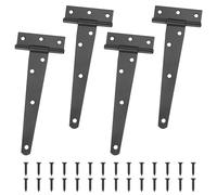 4 Pezzi Cerniera a T Nera Resistenti Cerniera Porta Esterna per Cancello, 150 mm, Zincate, con Vite di Montaggio, per Porte, Finestre, Casette da Giardino, Fienili