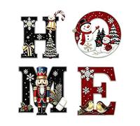 4 pezzi Christmas Wooden Wall Art Signs Holiday Snowman Nutcracker Decor | Set of 4 rustic 8x8 inch wooden Christmas signs featuring cute holiday snowman and nutcracker designs for warm farmhouse