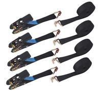 4 Pezzi Cinghia Cricchetto, Cinghie di Fissaggio a Cricchetto, 6m x 25mm Cinghia di Tensionamento a Cricchetto con Gancio, per Traslochi, Carrelli, Bagagli, Campeggio, Fissaggio di Carichi, Nero