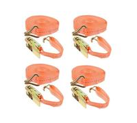 4 Pezzi Cinghie a Cricchetto Cinghia Fissaggio a Cricchetto Ratchet Lunghezza 6m Con Doppio Gancio, Larghezza 25 mm Fino a 800 kg Cinghia a Crichetto Arancione, per Auto, Camion, Furgoni, Barche