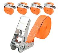 4 Pezzi Cinghie A Cricchetto senza gancio,5mx 25mm Cinghie Di Fissaggio,Può sopportare 800 kg,Secondo la norma DIN EN 12195-2standard,Cinghia A Cricchetto per carrelli, valigie moto (H-5M-Arancione)
