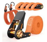 4 Pezzi Cinghie di Fissaggio 4m, Cinghie a Cricchetto, 2 Pezzi Corde Elastiche con Gancio 80cm, per Auto, Carrelli, Motociclette, Bagagli, Campeggio, Carichi Fissi