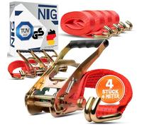 4 pezzi | Cinghie di tensionamento | Cinghie di fissaggio | 4 m | 5 t (2500/5000 daN, KG) Due pezzi | 50 mm | con cricchetto e gancio | Cinghie a cricchetto | Certificato TÜV/GS