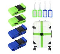 4 Pezzi cinghie per valigie, Regolabile Antiscivolo Cinturino per Bagagli Lunghi Cinturino per Bagagli, 4 Pezzi Tag Bagagli Viaggio Sicuro per Valigie, 2Green + 2Blue
