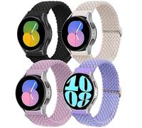 4 Pezzi Cinturino Nylon Intrecciato per Samsung Galaxy Watch 6/5/4 40 44mm/Watch 6 Classic 43 47mm/5 Pro 45mm/4 Classic 42 46mm,20mm Cinturino Sportivo Elastico Regolabili,Nero/Bianco/Lilla/Blu chiaro
