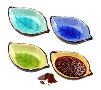 4 Pezzi Ciotoline per Aperitivo,10.8x7x2.8 cm Ciotole per Salse in Ceramica,Ciotoline da Snack a Forma di Foglia,Mini Ciotole per Salsa di Soia,Mini Piattino Ceramica per Salse,Senape,Dessert,Snack
