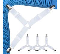 4 pezzi Clip Lenzuola, Ferma Lenzuola, Regolabili Elastici 3-Modi Triangolo Lenzuolo, con Clip in Metallo per di Fissaggio Angoli Lenzuola, Coprimaterassi, Letto o Divano (Bianco)