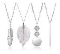 4 pezzi collana con ciondolo in stile boho, bigiotteria con travi dorate a forma di piuma, 10 cm, Metallo, Non pietra preziosa