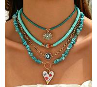 4 pezzi Collana stile western cowboy con perline turchese, collana alla moda con perle, occhio del diavolo, pendente a forma di cuore di pesce, adatta per uso quotidiano e vacanze delle donne Tagli Un