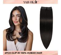 4 pezzi con 8 molletta, extension per capelli veri umani diritti da 12-18 pollici, colore 1B# nero naturale, doppia trama, molletta invisibili, extension per capelli Remy naturali umani per uso quotid