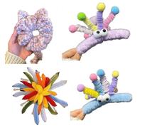 4 Pezzi con Scrunchie Leopardato in Peluche, Pinze Colorate e Fermaglio Originale a Forma di Fuoco d'Artificio