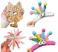 4 Pezzi con Scrunchie Leopardato in Peluche, Pinze Colorate e Fermaglio Originale a Forma di Fuoco d'Artificio