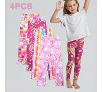4 pezzi/confezione Leggings per ragazze con stampa unicorno, pantaloni alla caviglia con motivo arcobaleno pony, pantaloni 7/8 comodi, adatti per uso quotidiano, primavera/estate 4-7Y,8-12Y,2-3Y,12-16