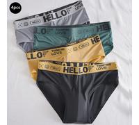 4 pezzi/confezione Mutande da uomo di colore casuale, fascia in vita alla moda con disegno asimmetrico della lettera "HELLO", biancheria intima comoda, morbida ed elastica L,M,S,XL,XXL,XXXLLettereTess