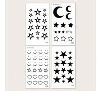 4 pezzi/confezione Tatuaggi temporanei per dita, orecchie e corpo con motivi neri a stella, cuore e mezzaluna Geometrico,GraficoCarta tessile
