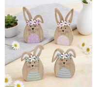4 pezzi coniglietti pasquali decorativi in legno per la primavera e per la decorazione pasquale in legno, coniglietto pasquale per interni ed esterni, decorazione da tavolo, giardino, Pasqua