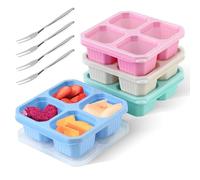 4 Pezzi Contenitori Bento per Snack con Scomparto, Riutilizzabili Porta Merenda Bambina Lunch Box Bambini con Forchette da Frutta, Porta Pranzo Ermetico Contenitori per il Pranzo per Bambini e Adulti