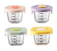 4 pezzi contenitori per alimenti per bambini 230 ml di barattoli per alimenti per bambini in vetro non tossico quadrati con coperchio in silicone e scala -20-400 ℃ Contenitori di stoccaggio a mi.