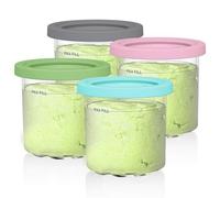 4 Pezzi Contenitori per Gelato di Ricambio per Ninja CREAMi Gelatiera NC300EU NC301EU NC300EUCP NC300UK NC299AMZ, Accessori Vaschette per Gelato Fatto con Coperchio (Blu/Rosa/Lime/Grigio)