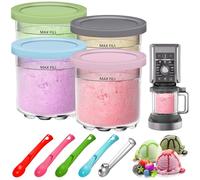 4 Pezzi Contenitori per Gelato per Ninja Creami, 16oz Vaschette per Gelato con 5 Cucchiai, Contenitore per Gelato con Coperchio, Senza BPA Compatibile con Ninja Creami NC299AMZ, NC300, NC301 Series