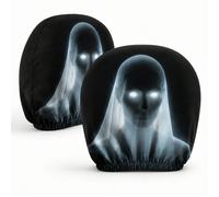 4 pezzi Coprisedili per poggiatesta auto con occhi luminosi a forma di fantasma di Ognissanti, Coprisedili in poliestere nero elasticizzato per decorazione interni auto, Decorazioni di Ognissanti e re