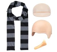4 Pezzi Costume Bald Cap per Adulti, Set Di Accessori per Travestimenti da Film, Berretto Calvo, Naso Finto, Cuffia per Parrucca, Sciarpa a Righe per Halloween, Carnevale, Feste a Tema Cosplay