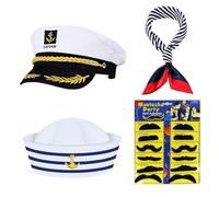 4 Pezzi Costume Capitano Marinaio, Cappello Capitano Nave Adulto, Cappello Marinaio Capitano, Accessorio per Costume Yacht Capitano Marina, Cappello Marinaio Set per Cosplay Carnevale Feste a Tema