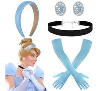 4 pezzi costume da principessa da donna e ragazza, principessa corona, accessori per capelli blu, Cenerentola, costume da Cenerentola, costume da Cenerentola, vestito da donna, costume da carnevale