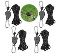 4 pezzi Cricchetto di Corda, 1/8 pollici Regolabile Corde Cricchetto con Gancio, Retrattile Cricchetto Gancio Puleggia Corda per Pianta Crescere Lampada, Tenda, Escursioni