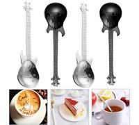 4 Pezzi Cucchiaini da caffè per Chitarra, Manico Lungo Cucchiaio dell'Acciaio Inossidabile, Cucchiaio da Demitasse Musicale Utensile da Cucina Carino per tè Dessert Drink di Stoviglie per Milkshake