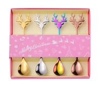 4 Pezzi Cucchiaini da Dessert in Acciaio Inox Motivo Wapiti | Superficie Liscia e Resistente AI Graffi, per Latte e Dolci, Uso Decorativo a Tavola