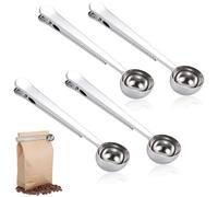 4 Pezzi Cucchiaini Dosatori per Caffè con Clip per Borsa, Acciaio Inox Cucchiaio Latte Polvere, Cucchiaio con Morsetti Sigillati, Cucchiaino da Caffè con Clip, Cucchiaino con Clip Sigilla Sacchetto