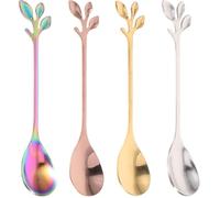 4 Pezzi Cucchiaino da Dessert Creativo a Ramo e Foglia | Comodo al Tatto, Resistente alla Ruggine, Stabile e Facile da Pulire, per Tavola e Dolci