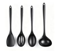 4 Pezzi Cucchiaio da Cucina per Mescolare, Set di Utensili da Cucina in Silicone, Cucchiai di Silicone Antiaderente per Cucinare, Cuocere, Mescolare e Servire (Nero)