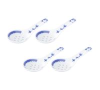 4 Pezzi Cucchiaio da Minestra in Ceramica Blu e Bianca, Multiuso | Dessert, Riso e Zuppa, Effetto Semplice Retrò, Pratico e Decorativo, Uso Quotidiano la Tavola