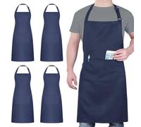 4 Pezzi Cuoco Grembiule, Blu Grembiule Impermeabile con 2 Tasche, Grembiuli Cucina Regolabile, Grembiuli da Uomo e Donna Adatto per Barbecue Ristorante Caffetteria