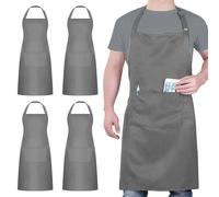 4 Pezzi Cuoco Grembiule, Grigio Grembiule Impermeabile con 2 Tasche, Grembiuli Cucina Regolabile, Grembiuli da Uomo e Donna Adatto per Barbecue Ristorante Caffetteria
