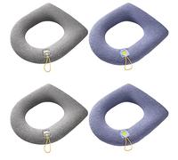 4 Pezzi Cuscino WC Universale, Cuscino per Sedile WC, Copriwater in Tessuto, Copriwater Tappetino, con Anello di Fissaggio, Spessa e Morbida, Estensibili, Lavabile, per la Maggior Parte dei WC