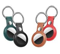 4 Pezzi Custodie per Airtag PU Pelle da Custodia Localizzatore Cover Anti-Smarrimento con Porta Chiavi Protettiva Anti-Caduta Portachiavi Portatile Fondina per GPS Cane Collare Bagagli Portafoglio