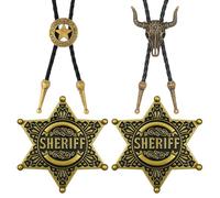 4 pezzi da cowboy, camicia da cowboy da uomo, cravatta bolo, cravatta da cowboy mucca, crawatte da cowboy e stella dello sceriffo, collana lariat nera in pelle rodeo, per uomo e donna