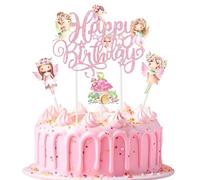 4 Pezzi Decorazione Torta Fate, Glitter Happy Birthday Cake Topper Fate Topper per Torta, Topper Torta Compleanno, Decorazioni Torta Fatine, Decorazioni Torte Fate per Ragazze Compleanno, Baby Shower